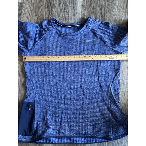 NIKE Blue Therma Reflective Long Sleeve Zip Pocket Running Top Women’s Medium - Picture 5 of 9